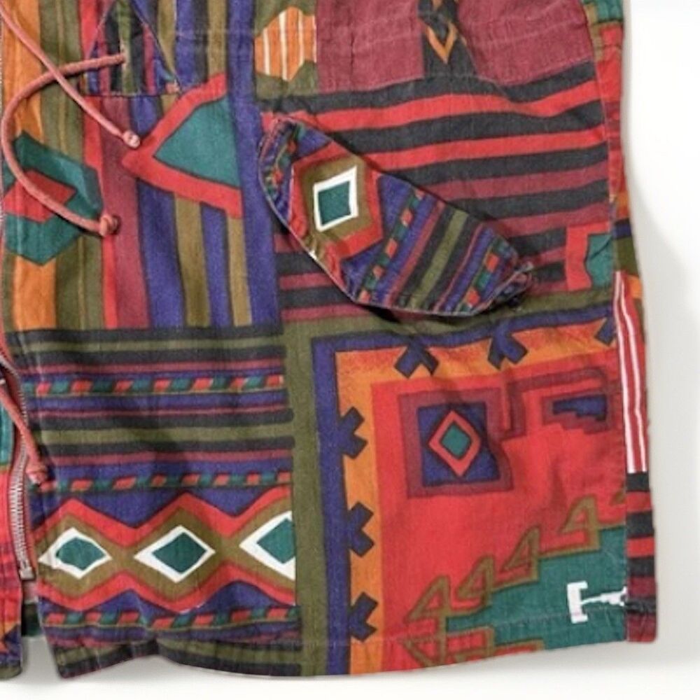 Vintage AT!LAST Hooded Jacket - Tribal Aztec Print - 100% Cotton - Size M - Rare - Picture 2 of 5